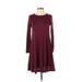 Old Navy Casual Dress - A-Line Crew Neck Long sleeves: Burgundy Print Dresses - Women's Size X-Small