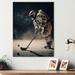 Wade Logan® Spaceman Playing Hockey - Modern Metal Wall Art Metal in Blue/Gray/White | 32 H x 16 W x 1 D in | Wayfair