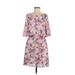 Daniel Rainn Casual Dress - Mini Scoop Neck 3/4 sleeves: Pink Floral Dresses - Women's Size Medium