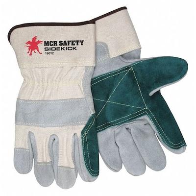 MCR SAFETY 16012L Leather Green Double Palm Sewn W K,PK12