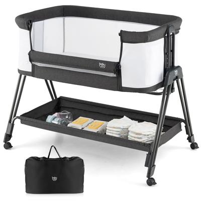 Baby Bedside Folding Bassinet with Wheels & Storage Tray