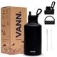 VANN Drinking bottle with straw 2L - Sports bottle with straw - BPA free - Insulated water bottle - Large water bottle - Thermos bottle - Double walled - 3 different caps - Black
