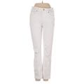 Express Jeans Jeans - High Rise Boot Cut Denim: Ivory Bottoms - Women's Size 0 - Distressed Wash