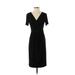 Evan Picone Casual Dress - Wrap: Black Solid Dresses - Women's Size 4