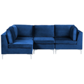 Modulares Ecksofa rechtsseitig Blau Polsterbezug aus Samtstoff 4-Sitzer mit Metallgestell Silber Wohnzimmer Salon Möbel