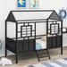 Twin Size Metal Low Loft House Bed with Roof and Two Front Windows, Bedframe w/Wood Slat Support, No Box Spring Needed, Black