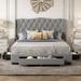 Queen Size Velvet Platform Bed with 3 Drawers, Tufted Upholstered Platform Bed Frame with Wingback Headboard