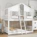 Twin over Twin Size House Bunk Bed with Roof Window Box and Guardrails