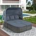 Separable Design Daybed Sunbed Outdoor Patio Furniture Set with Retractable Canopy Conversation Set, Wicker Furniture Sofa Set