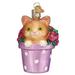 Kitten in Pink Flower Pot Old World Christmas Holiday Ornament Glass - Multi