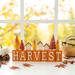 Glitzhome 14"L Harvest Wooden House/Brush Trees Table Decor