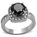 HOOWLPOEN High polished (no plating) Stainless Steel Ring with AAA Grade CZ in Black Diamond