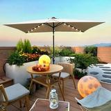 10 x 6.5t Patio Umbrella Rectangular Picnic Table Umbrella 6-8 Chairs Tilt Umbrella with 26 LED Lights Waterproof Umbrella Sunshade with Crank and Push Button Tilt for Garden Backyard Pool Mushroom