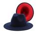 Womens Mens Two Tone Red Bottom Wide Brim Fedora Wool Felt Hat Jazz Panama Cap