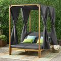 Christopher Knight Home Kinzie Outdoor 2-seat Adjustable Acacia Daybed w/ Curtains by - 51.25 L x 78.75 W x 78.75 H Teak + Dark Gray