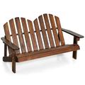 Costway 2 Person Adirondack Chair Kid Solid Wood Loveseat Backrest Arm Rest Patio Coffee