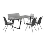 71 Inch 5 Piece Dining Set Cement look Wood Top Gray- Saltoro Sherpi