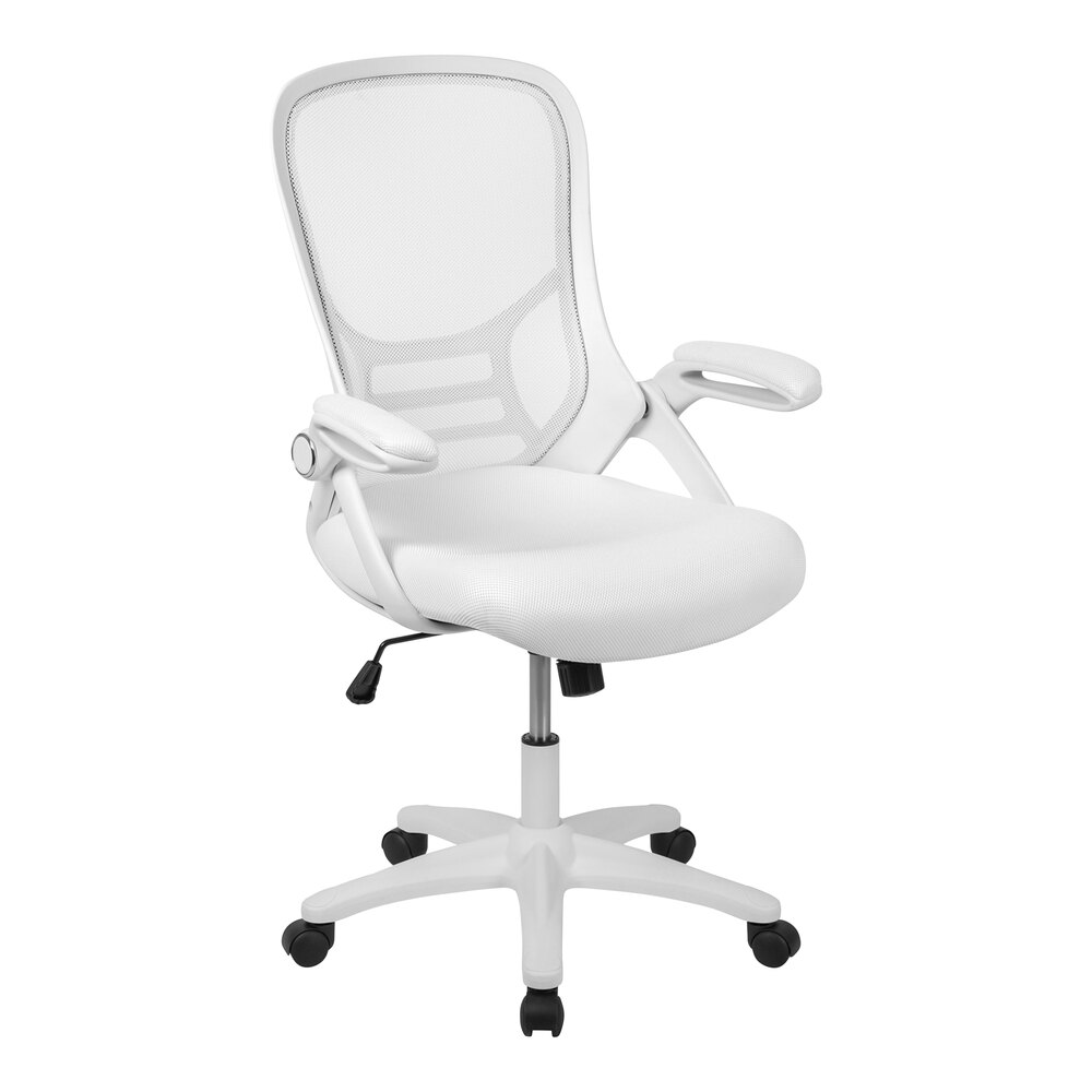 Flash Furniture Porter White Mesh High-Back Swivel Office Chair with Flip-Up Arms