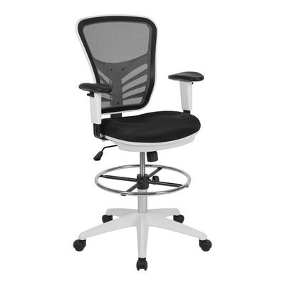 Flash Furniture Tyler Black Mesh Mid-Back Drafting Chair with Adjustable Foot Ring and White Frame