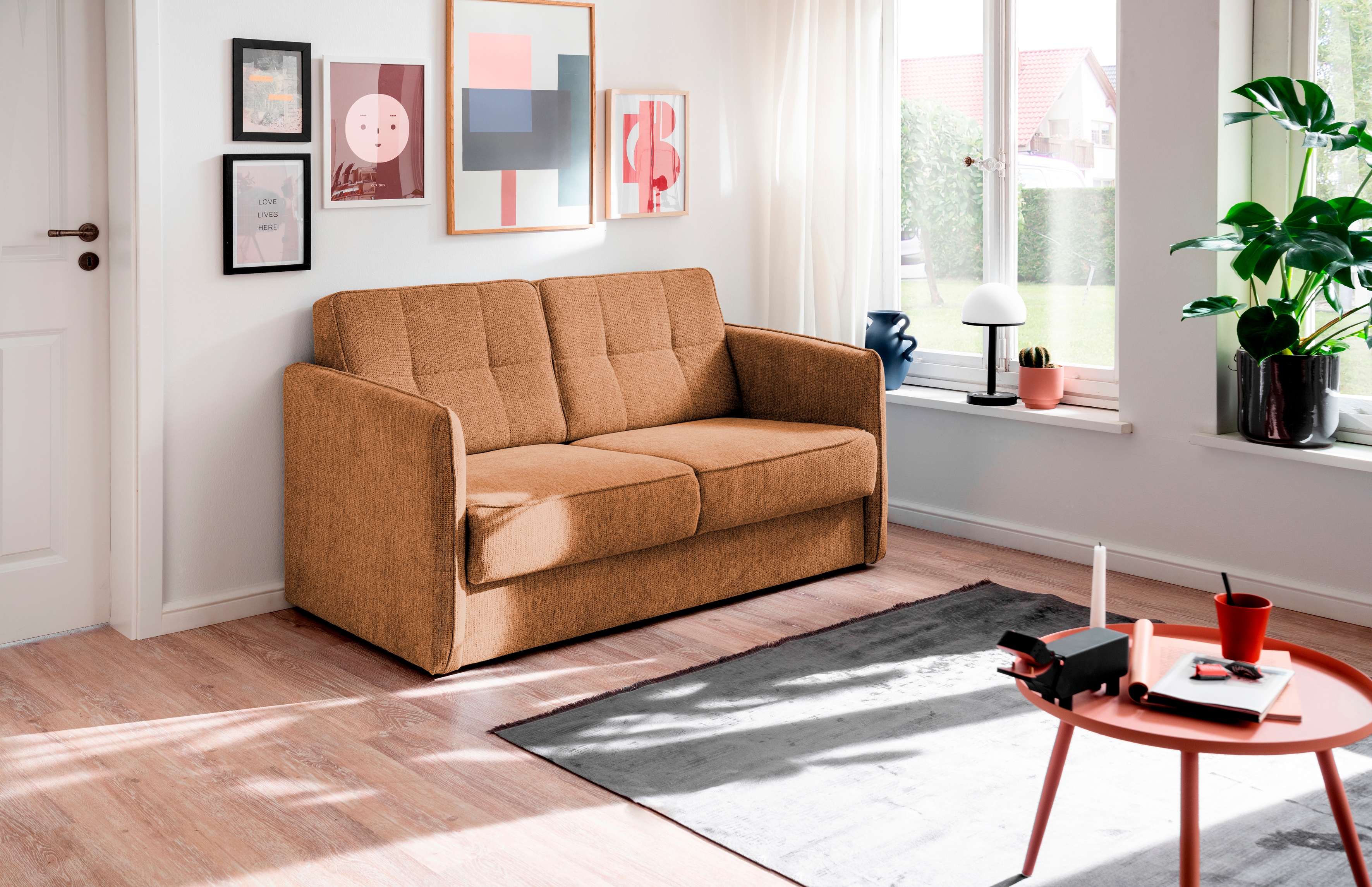 Schlafsofa HOME AFFAIRE "Milano", gelb (curry), B:147cm H:89cm T:87cm, 100% Polyester, Sofas, Schlafsofa, zwei einzeln ausziehbare Liegefunktionen