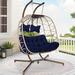 Dakota Fields Celyne 2 Person Outdoor/Indoor Porch Swings Egg Chair w/ Stand Wicker/Rattan in Brown | 77.1 H x 38.1 W x 52.3 D in | Wayfair