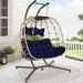 Dakota Fields Celyne 2 Person Outdoor/Indoor Porch Swings Egg Chair w/ Stand Wicker/Rattan in Blue/Brown | 77.1 H x 38.1 W x 52.3 D in | Wayfair