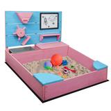 Belleze 39.4" x 7.7" Solid Wood Rectangular Sandbox w/ Cover Wood/Solid Wood in Pink/Blue | 7.7 H x 39.4 W x 49.2 D in | Wayfair 014-HG-17301-PK