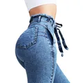 Jean skinny taille haute ceinturé pour femme pantalon long en denim commandé mode chaude adt