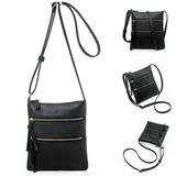 Fashion Multi Zipper Pocket Crossbody Bag with Strap Lightweight Travel bag Cell Phone Purses Messenger Bag - Black