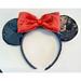 Disney Other | Disney Minnie Mouse Headband Red Sparkly Bow Rhinestone Heart Sequin Black Ears | Color: Black/Red/Silver | Size: Os