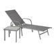 Harbour Housewares 2 Piece Grey Sun Lounger and Side Table Set - Adjustable Reclining Outdoor Patio Sunbed Furniture - Sussex Range