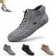 Italian Handmade Suede Velcro High Boots, Men's Soft Suede Leather Casual Sneakers Non-Slip Breathable High Boots Walking Shoes (Color : Grey, Size : 45 EU)