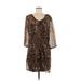 Express Casual Dress - Mini Scoop Neck 3/4 sleeves: Brown Animal Print Dresses - Women's Size Medium - Animal Print Wash