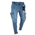 Jeans skinny déchirés extensibles pour hommes avec poche latérale pantalons en denim déFlex jeans