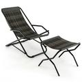 Costway 1 PC Patio Folding Rattan Sling Lounge Chair Ottoman Rocking Footrests Armrest