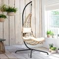 JOIVI Swing Egg Chair Outdoor Indoor Wicker Hammock Hanging Chair Patio Rattan Lounge Chair with Steel Frame Stand and Cushions for Balcony Deck Bedroom Beige