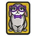 Cute Bunny Rabbit with Glasses and Bow Tie Applique Multi-Color Embroidered Iron-On Patch - 2.5 Inch Small