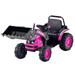 VRURC Toy Construction Vehicle for Kids Bulldozer Toddler Ride-On Toy 12 Volt Battery Pretend Play Truck Toy with Front Loader Toddler Tractor Construction Truck Pink