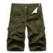 VSSSJ Mens Outdoor Shorts Oversized Fit Solid Color Zipper Multi-Pockets Button Elastic Waist Cargo Shorts Athletic Durable Bike Shorts Army Green L