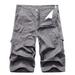 VSSSJ Mens Outdoor Shorts Oversized Fit Solid Color Zipper Multi-Pockets Button Elastic Waist Cargo Shorts Athletic Durable Bike Shorts Gray L