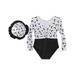 Lovskoo One Piece Swimsuit for Girls Toddler Rash Guard Baby Long Sleeve V-Neck Moon Print with Hat Swimwear Suit 1-11 Years White