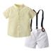 TUOBARR Set Clothes for Toddler Boy Baby Boys Gentleman Outfit Suits Infant Boys Short Pants Set Short Sleeve Shirt+Suspender Pants+Bow Tie Yellow 18-24 Months