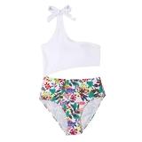 Herrnalise One Piece Swimsuit for Girls Bow Straps Sleeveless Trendy Cut Out High Waist Sexy Backless Bikini Set 2-12 Years White