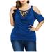 Yeahitch Women s Plus Size Lace Cold-Shoulder Top Cowl Neck Short Sleeve Blouse Blue 5XL