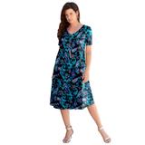 Plus Size Women's Ultrasmooth® Fabric V-Neck Swing Dress by Roaman's in Black Ikat Paisley (Size 30/32)