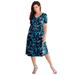 Plus Size Women's Ultrasmooth® Fabric V-Neck Swing Dress by Roaman's in Black Ikat Paisley (Size 14/16)