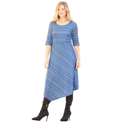 Plus Size Women's Impossibly Soft Textured Knit dress by Catherines in Navy Tweed Stripe (Size 3X)