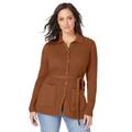 Plus Size Women's Button Down Rib Cardigan by Jessica London in Cognac (Size L)
