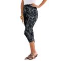 Plus Size Women's Essential Stretch Capri Legging by Roaman's in Black Open Texture (Size 22/24) Activewear Workout Yoga Pants