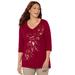 Plus Size Women's V-Neck High-Low Top by Catherines in Rich Burgundy Leaf Scroll (Size 1X)